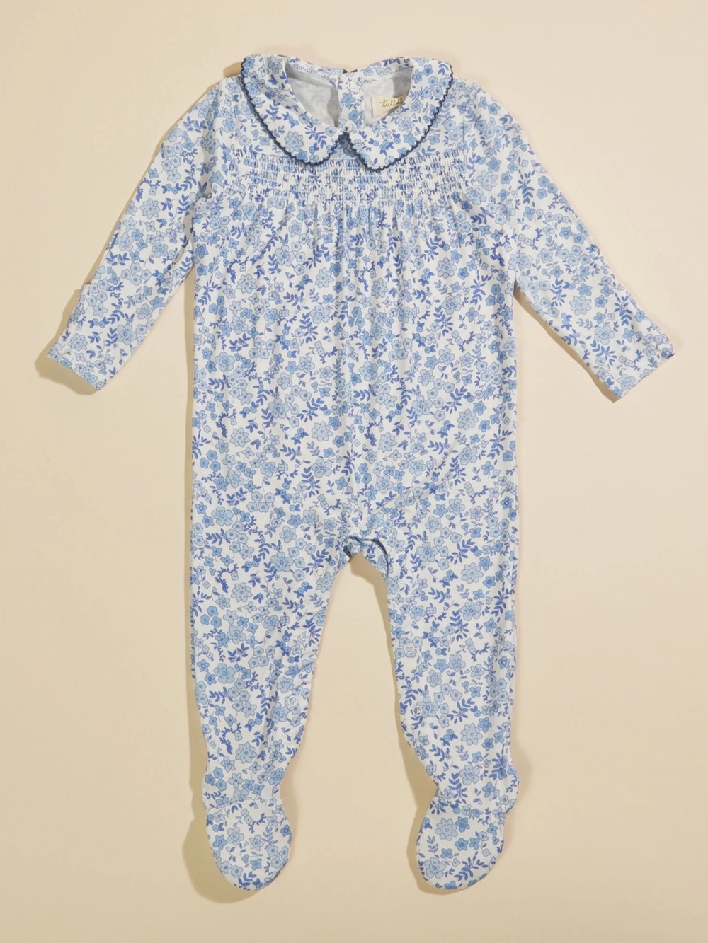 Blue Floral Smocked Footie